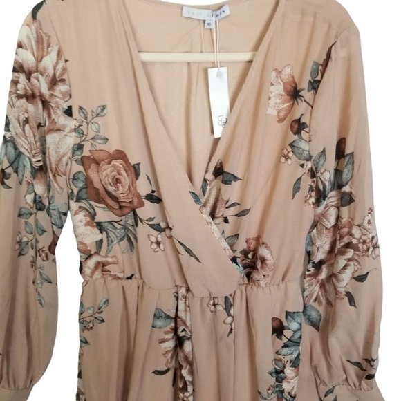 Baltic Born Womens XL Taupe Floral Chiffon Long Sl - Picture 3 of 9